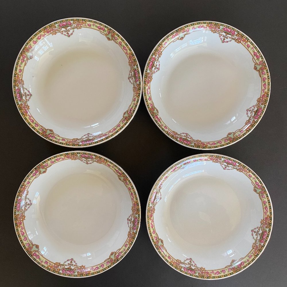 Victoria Czechoslovakia Pink Floral China - Soup / Salad Bowl - Lot of 4